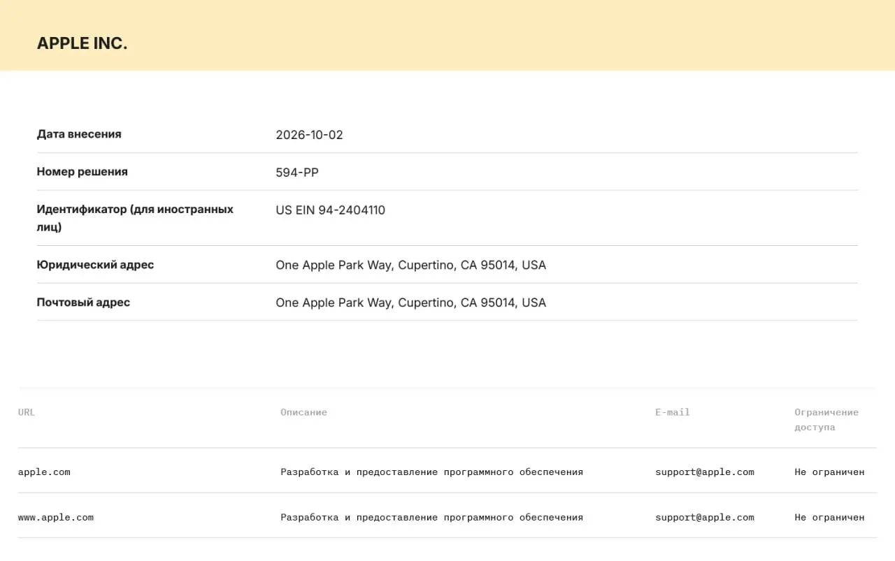Роскомнадзор включил Apple и Microsoft в реестр ОРИ. Теперь компании обязаны хранить данные пользователей на серверах в России и передавать их по запросу силовым ведомствам, нарушение повлечет штрафы и возможную блокировку сервисов.