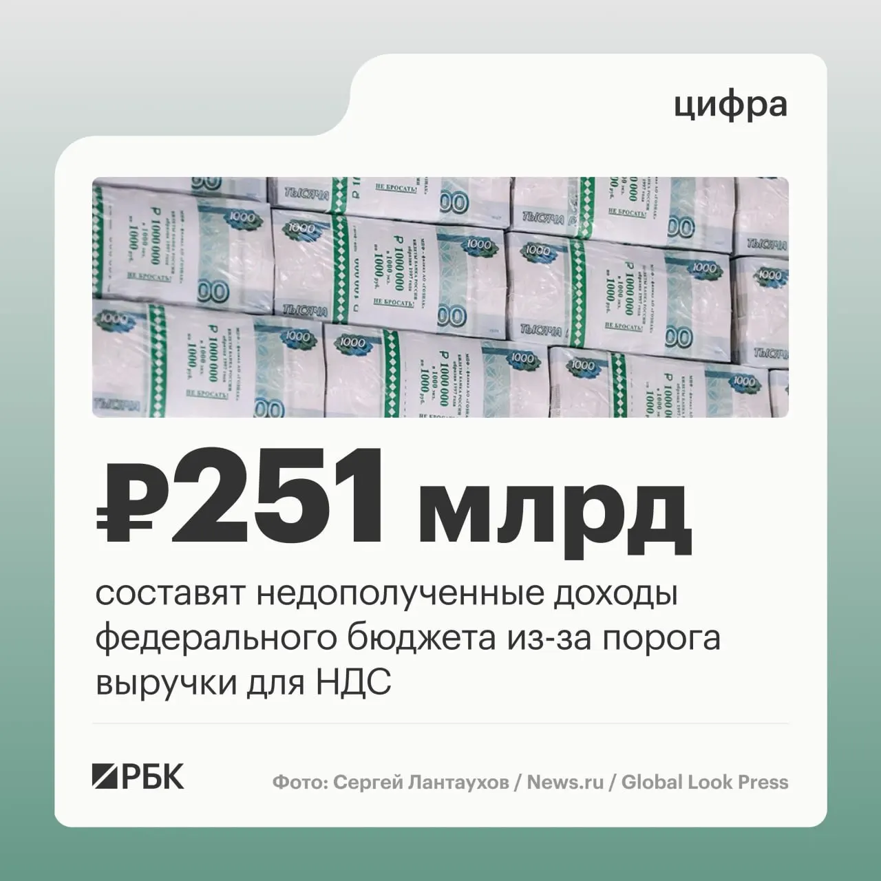 Сохранение порога выручки для перехода на НДС в 20 млн руб. до 2029 года приведёт к недополучению доходов бюджета в 251,1 млрд руб., следует из пояснительной записки к законопроекту, внесённому группой депутатов.